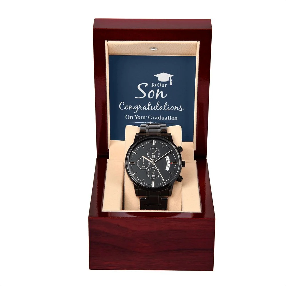 To Our Son Congratulations on Your Graduation Black Chronograph Watch Inspirati